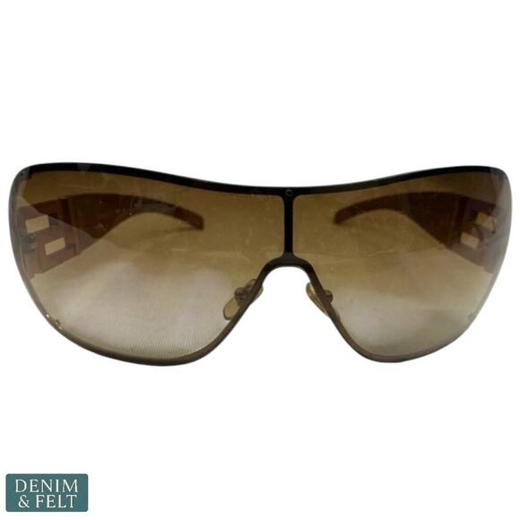Versace 2072-B 1052/13 Shield Sunglasses Brown Gold Greca Logo Italy 120mm - Picture 3 of 15